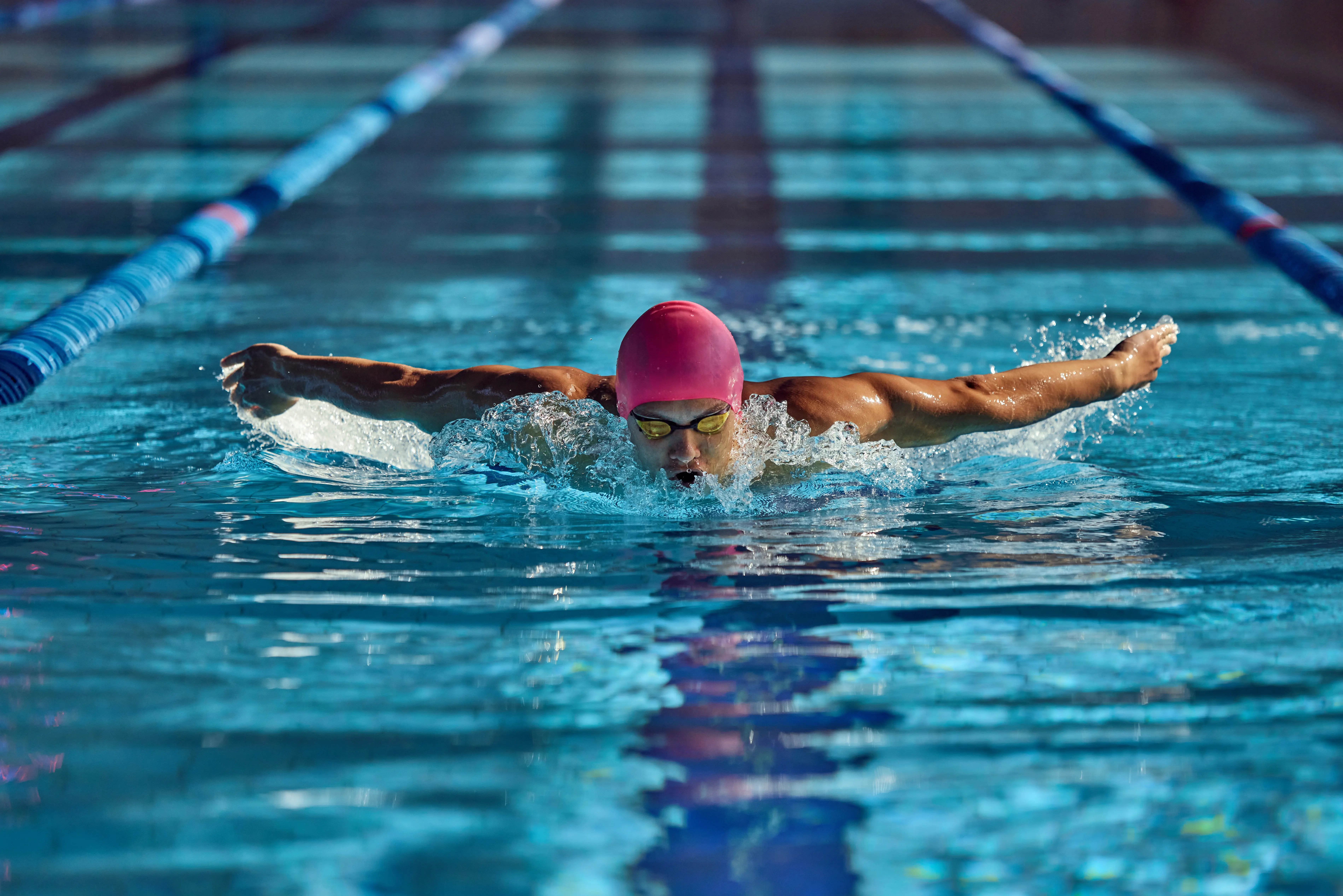 Lone swimmer swimming