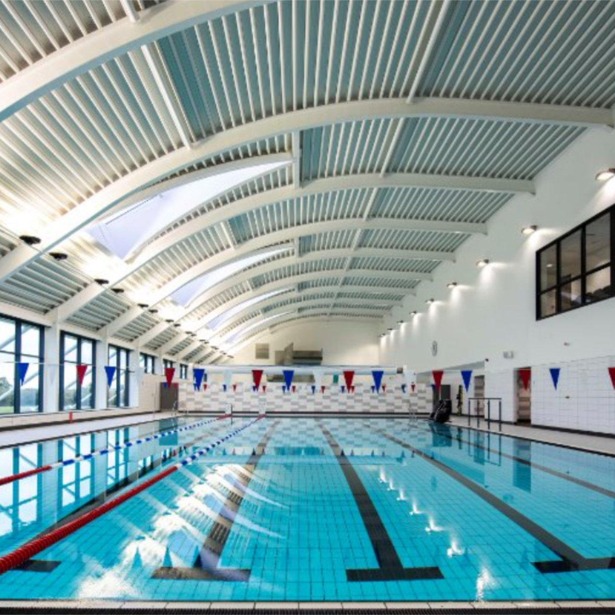 A swimming pool inside a building